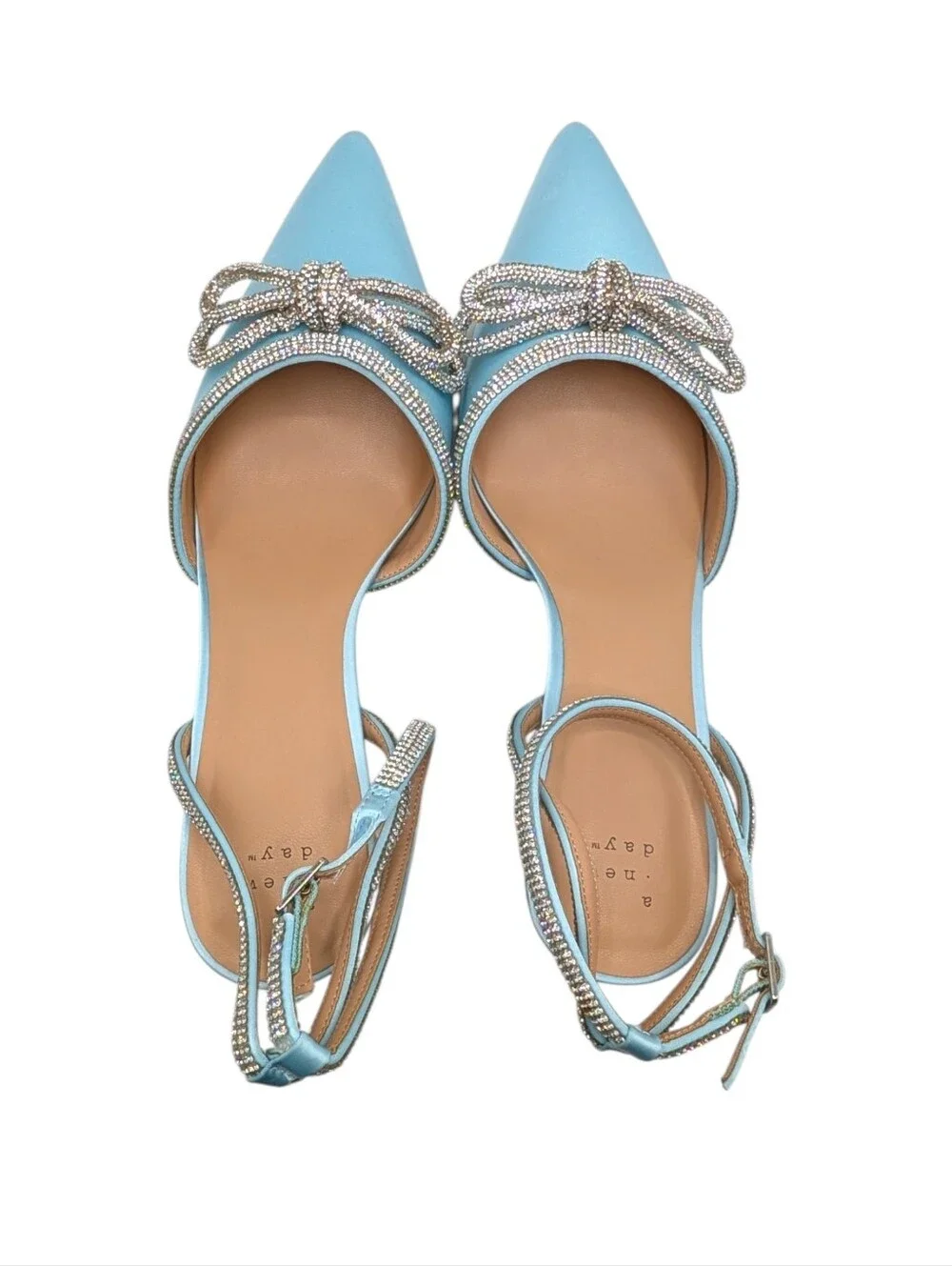 A New Day Carmin Turquoise Blue Rhinestone Bow Heels 11 New